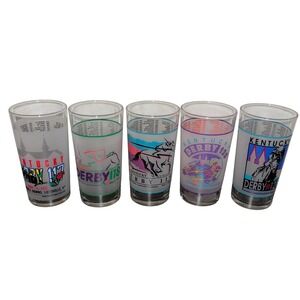 Set of 5 Vintage Kentucky Derby Commemorative Glasses | 1991-1995‎ | Mint Julep